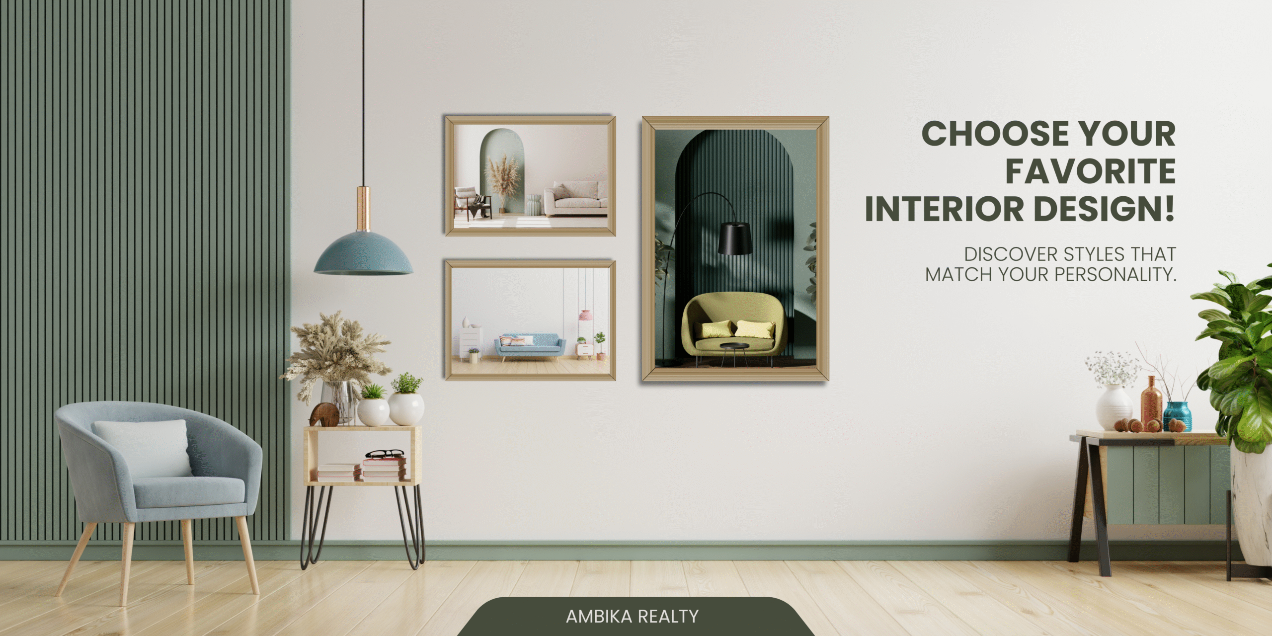 Green and Cream Minimalist Home Interior Banner